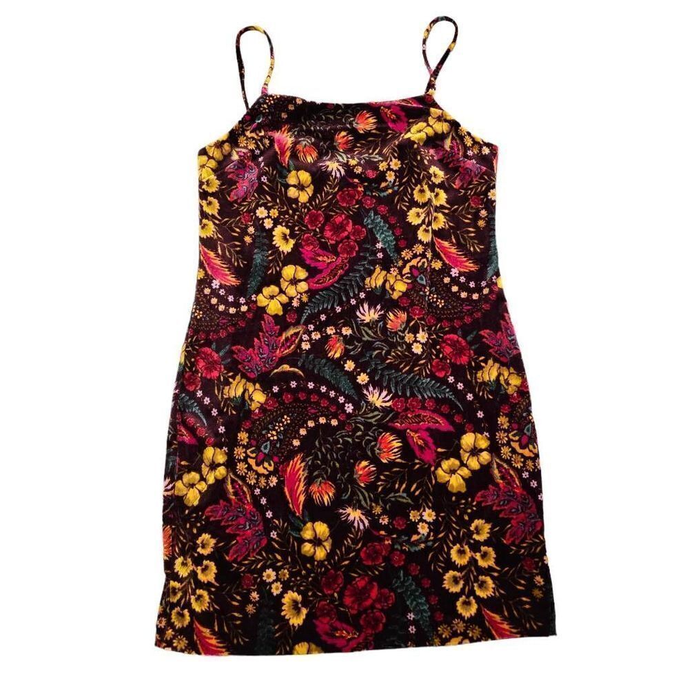 Forever 21 Mini Dress Women's Size Small Multicolor Velvet Floral‎ Sleeveless